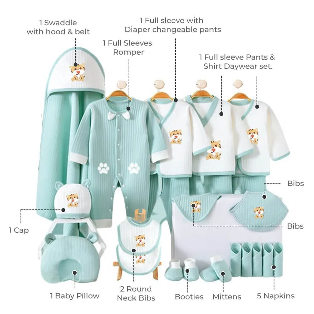 24 pcs Newly Born Baby Girl/Boy Gift Hamper (Tiger Green) 0-12 Months