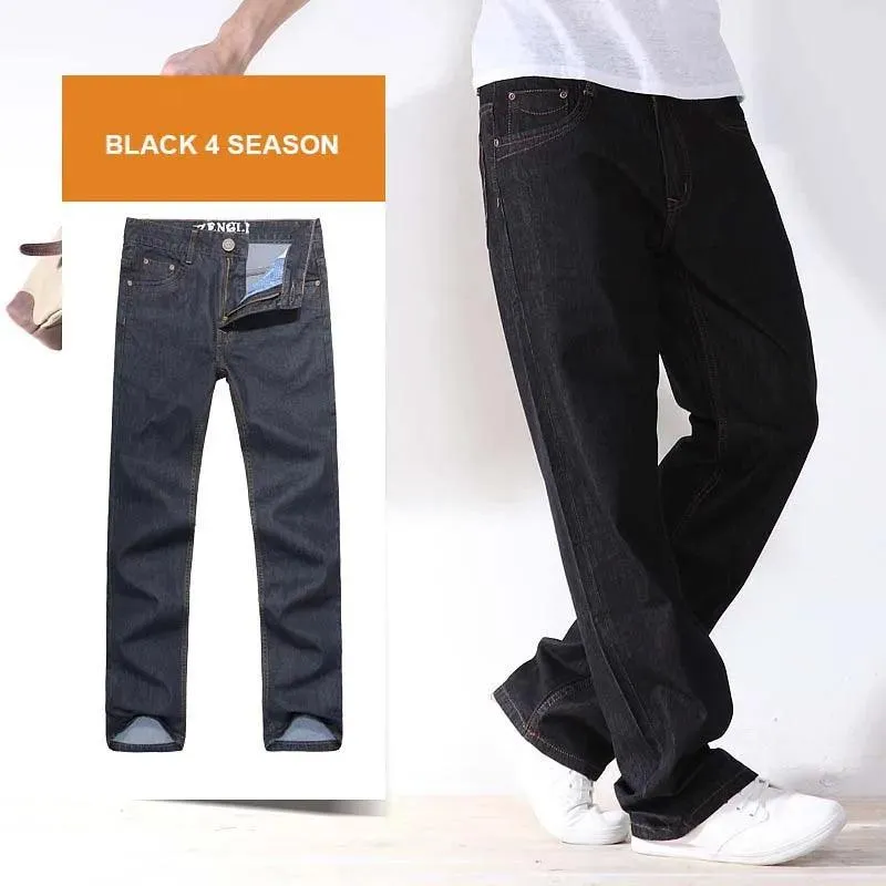 4 Season Mens Jeans Pants Straight Loose Baggy Harem Denim