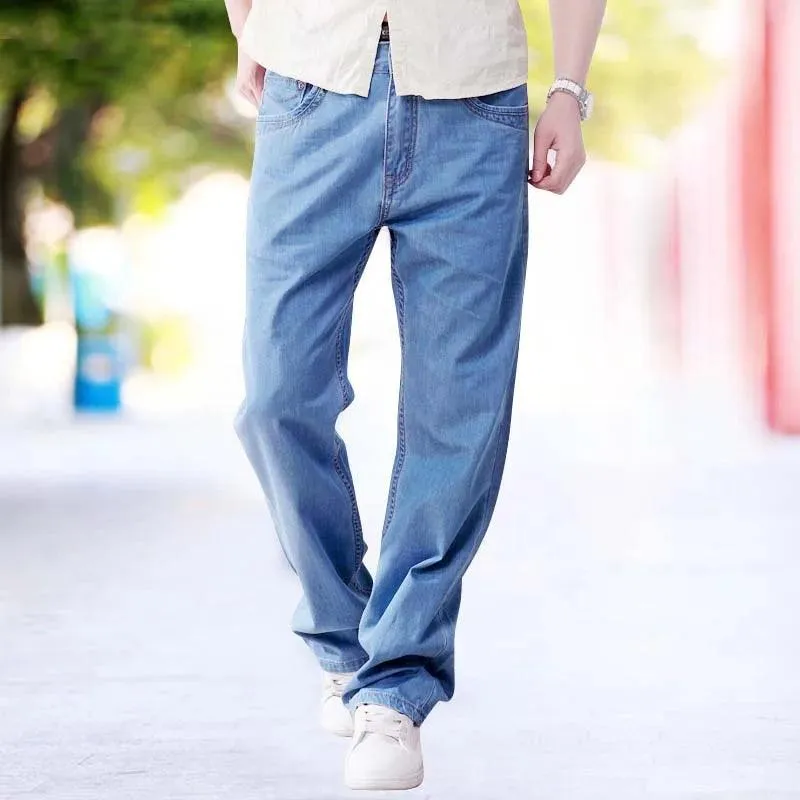 4 Season Mens Jeans Pants Straight Loose Baggy Harem Denim
