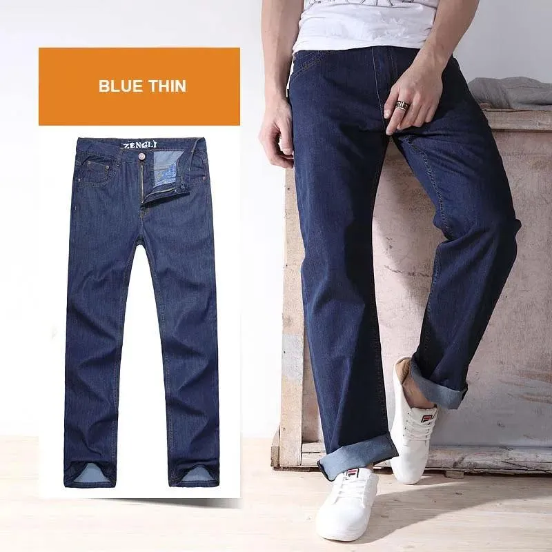 4 Season Mens Jeans Pants Straight Loose Baggy Harem Denim