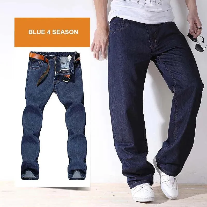 4 Season Mens Jeans Pants Straight Loose Baggy Harem Denim