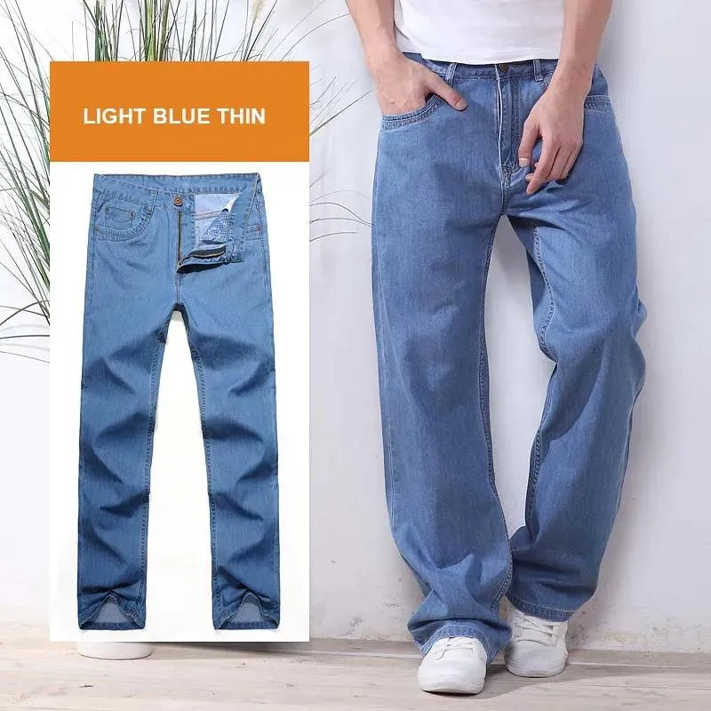 4 Season Mens Jeans Pants Straight Loose Baggy Harem Denim