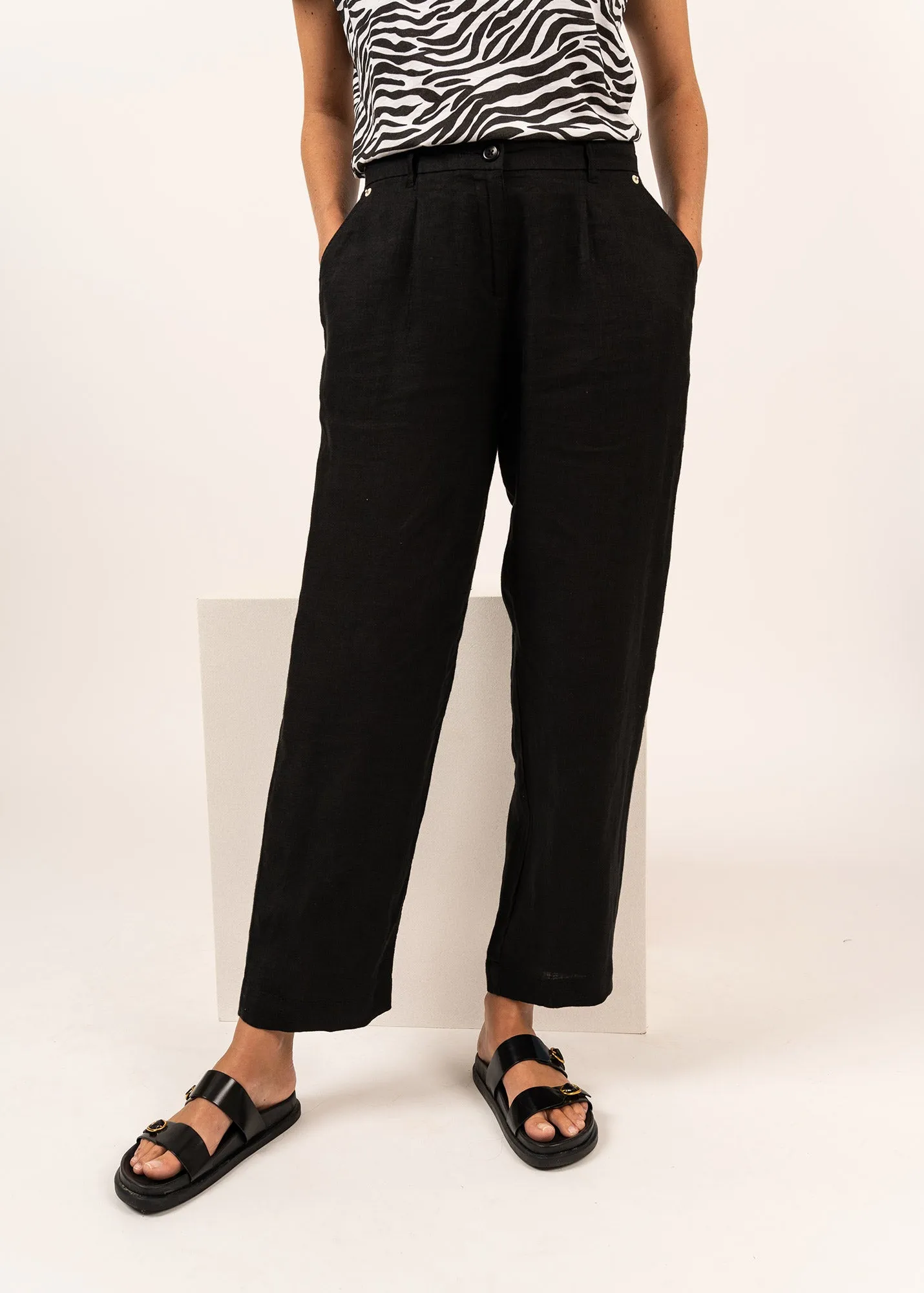 ALINE - Straight-Leg Pants | 100% Linen (BLACK)