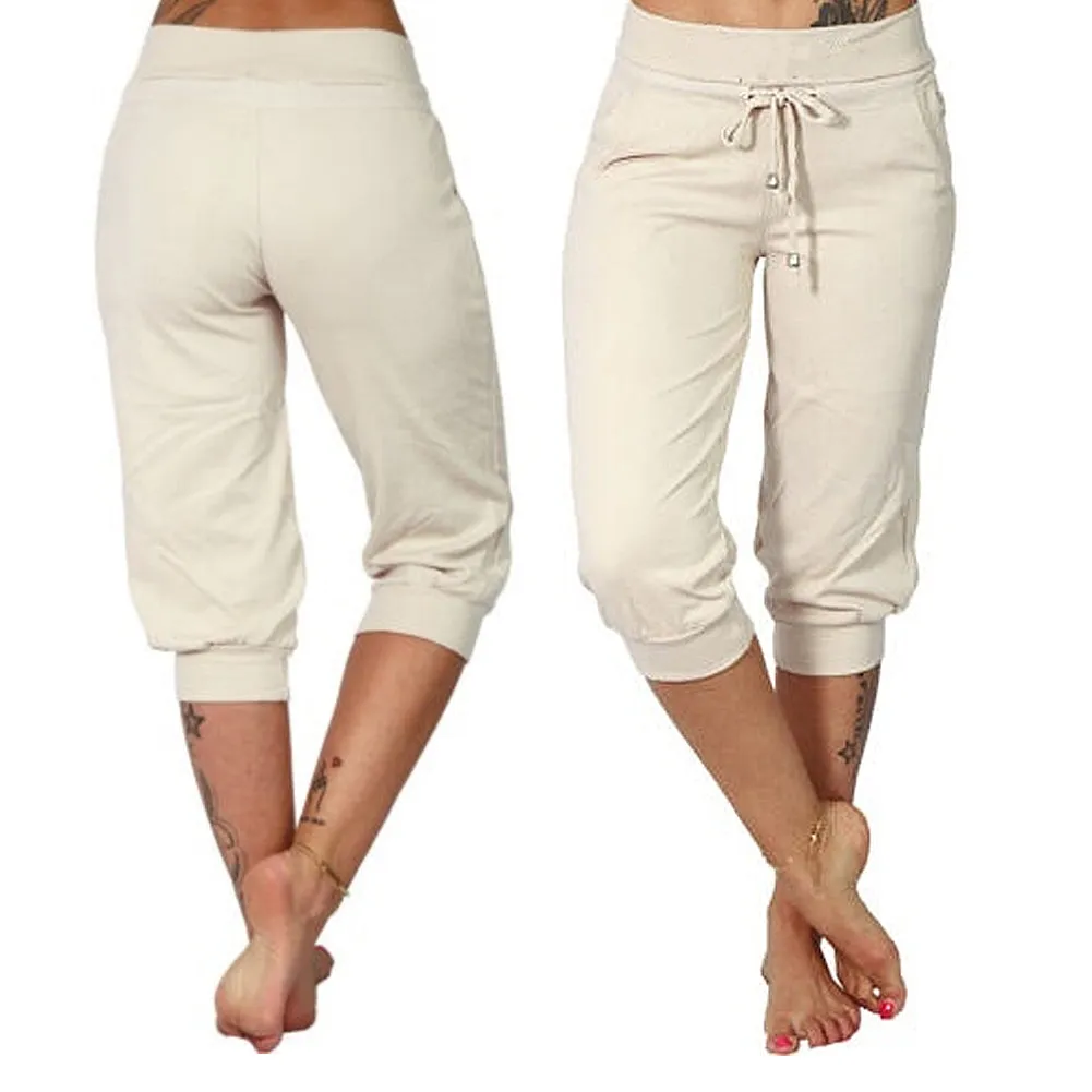 Amy Fashion - Casual Solid Color Low Rise Capri Pants