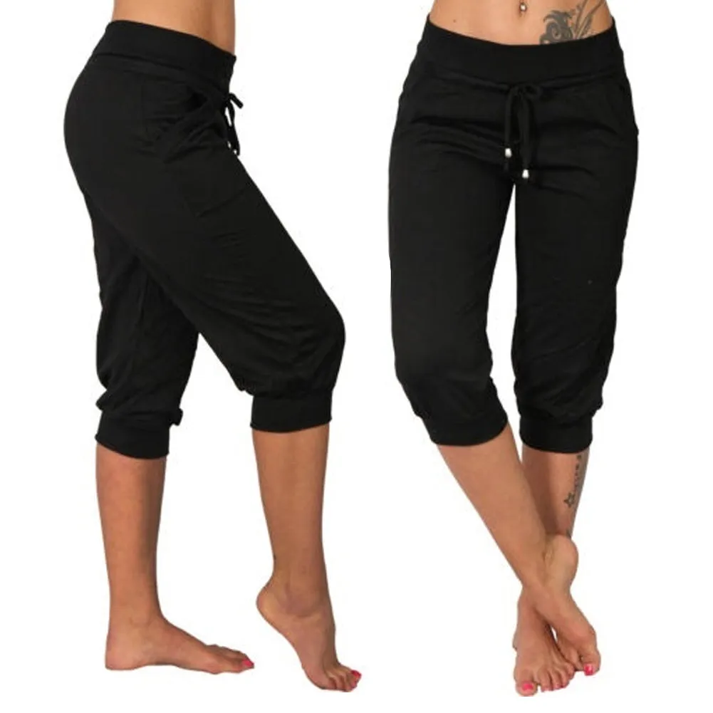 Amy Fashion - Casual Solid Color Low Rise Capri Pants