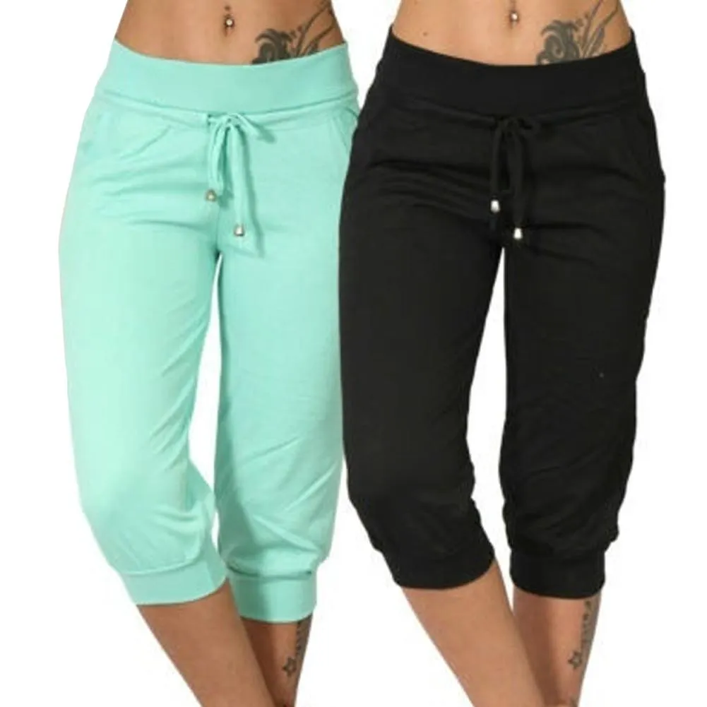 Amy Fashion - Casual Solid Color Low Rise Capri Pants