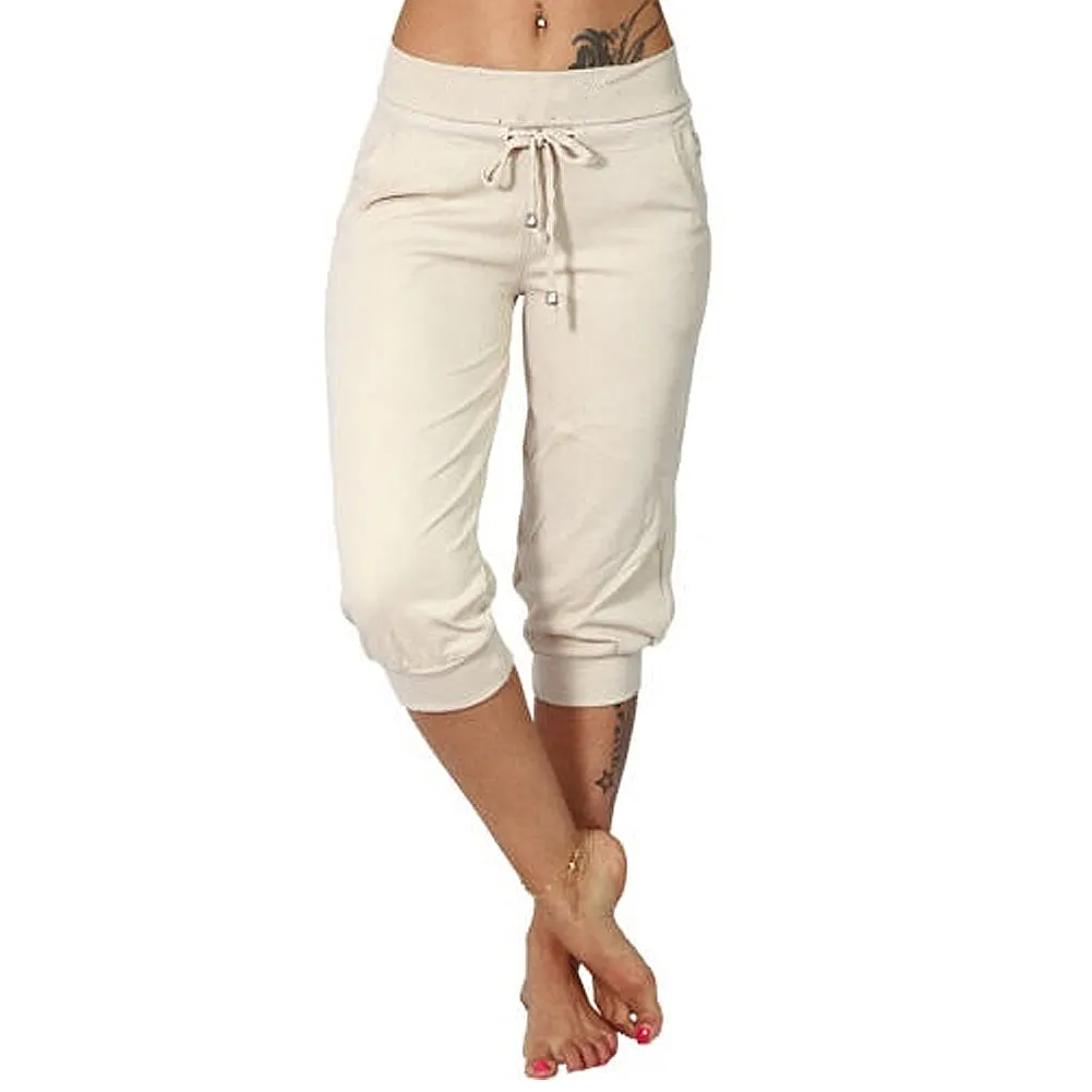 Amy Fashion - Casual Solid Color Low Rise Capri Pants