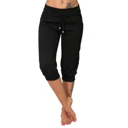 Amy Fashion - Casual Solid Color Low Rise Capri Pants