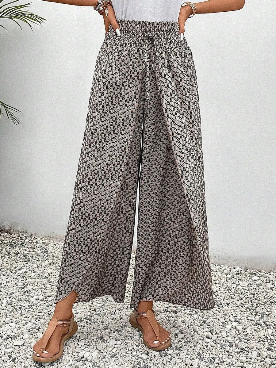 Apricot Print Elastic Waistband Pants
