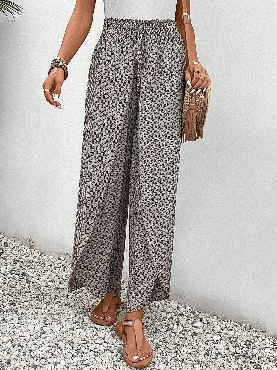 Apricot Print Elastic Waistband Pants