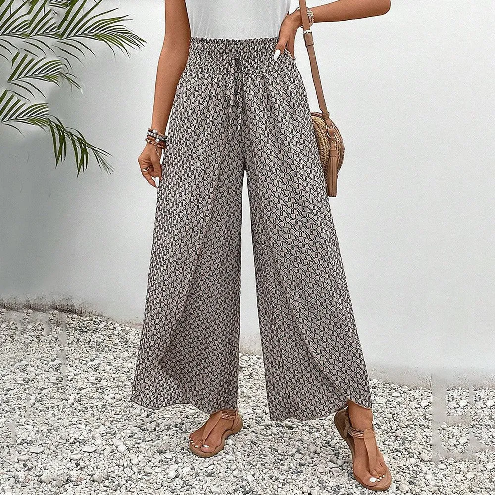 Apricot Print Elastic Waistband Pants