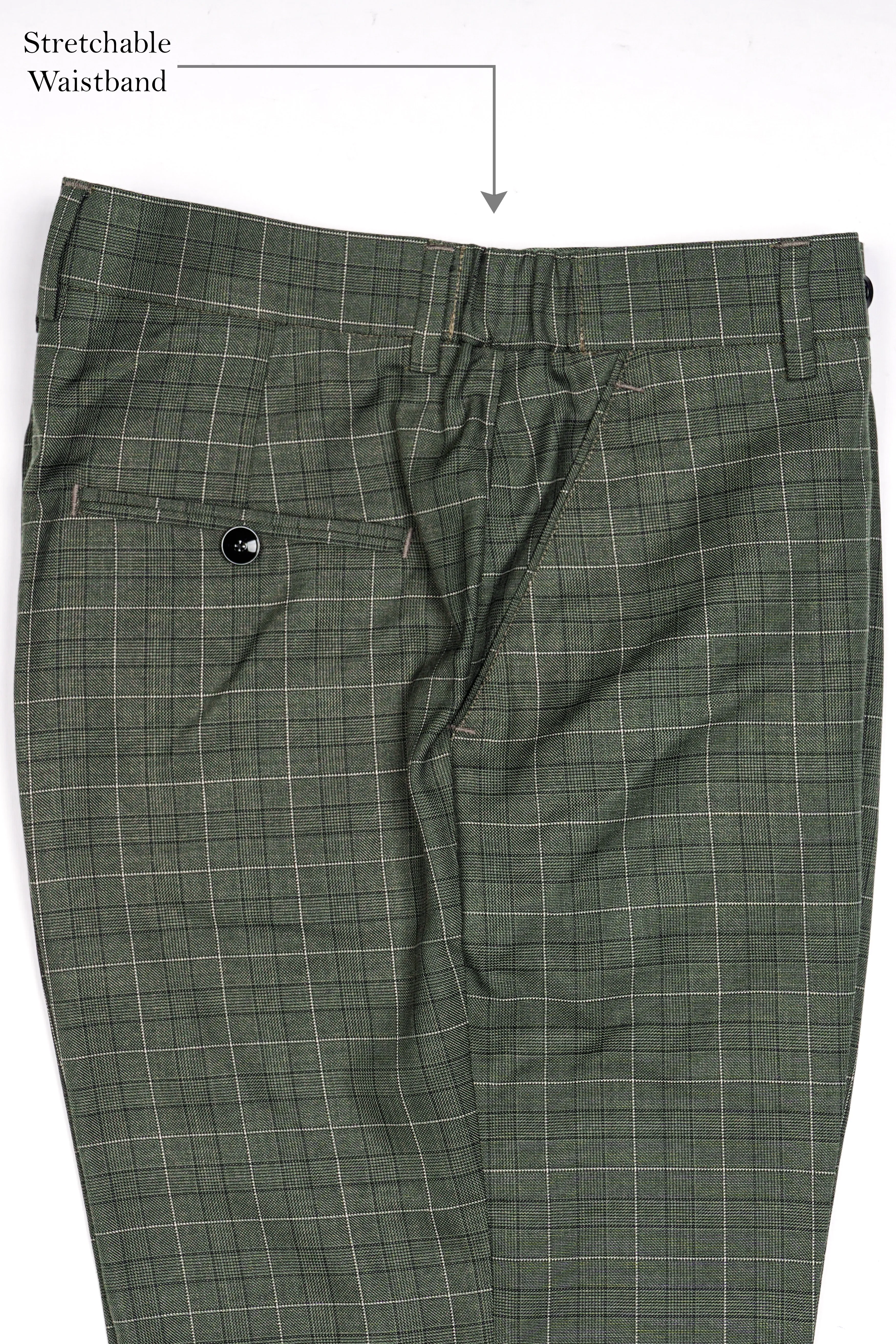 Artichoke Green Checkered Wool Rich Pant