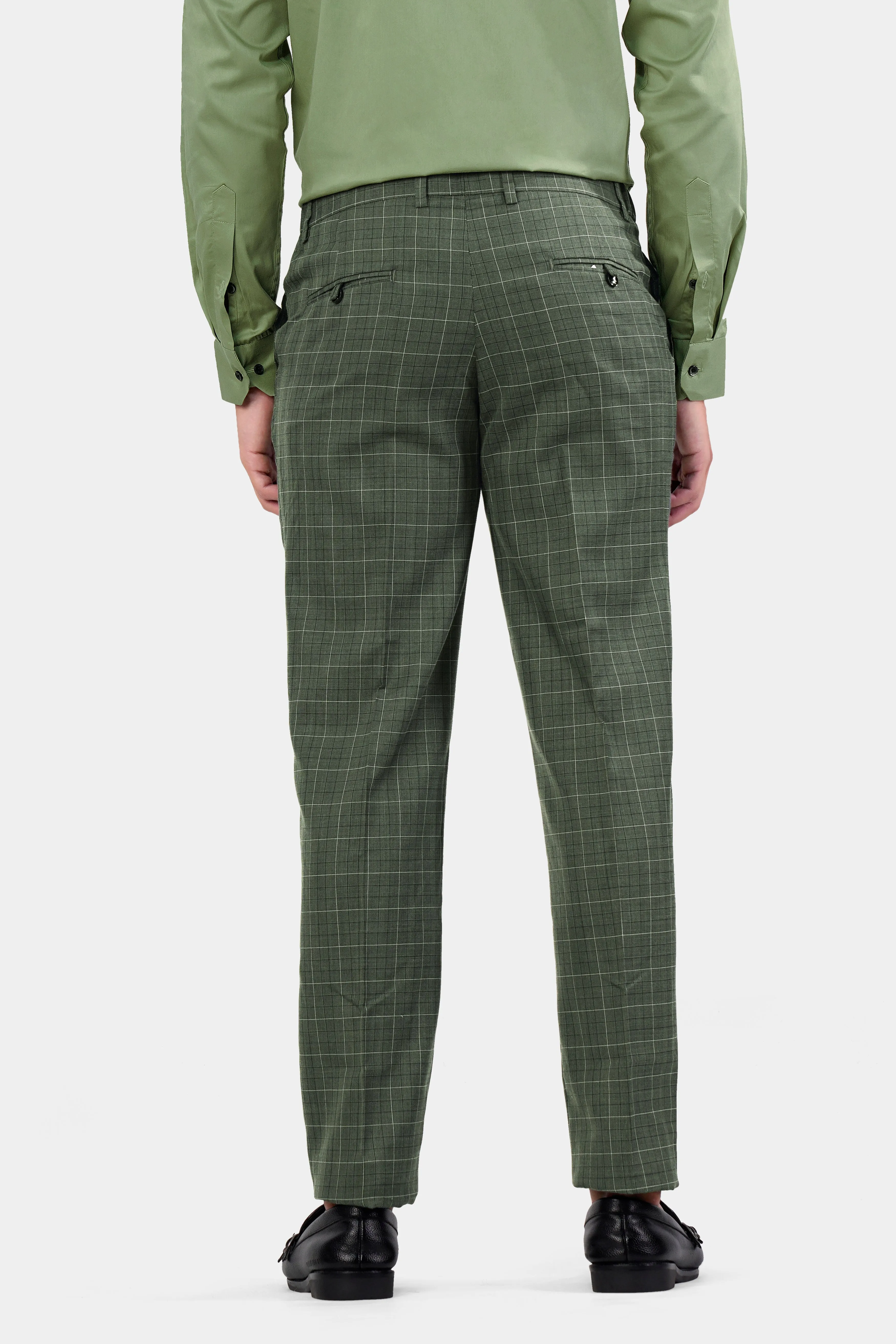 Artichoke Green Checkered Wool Rich Pant