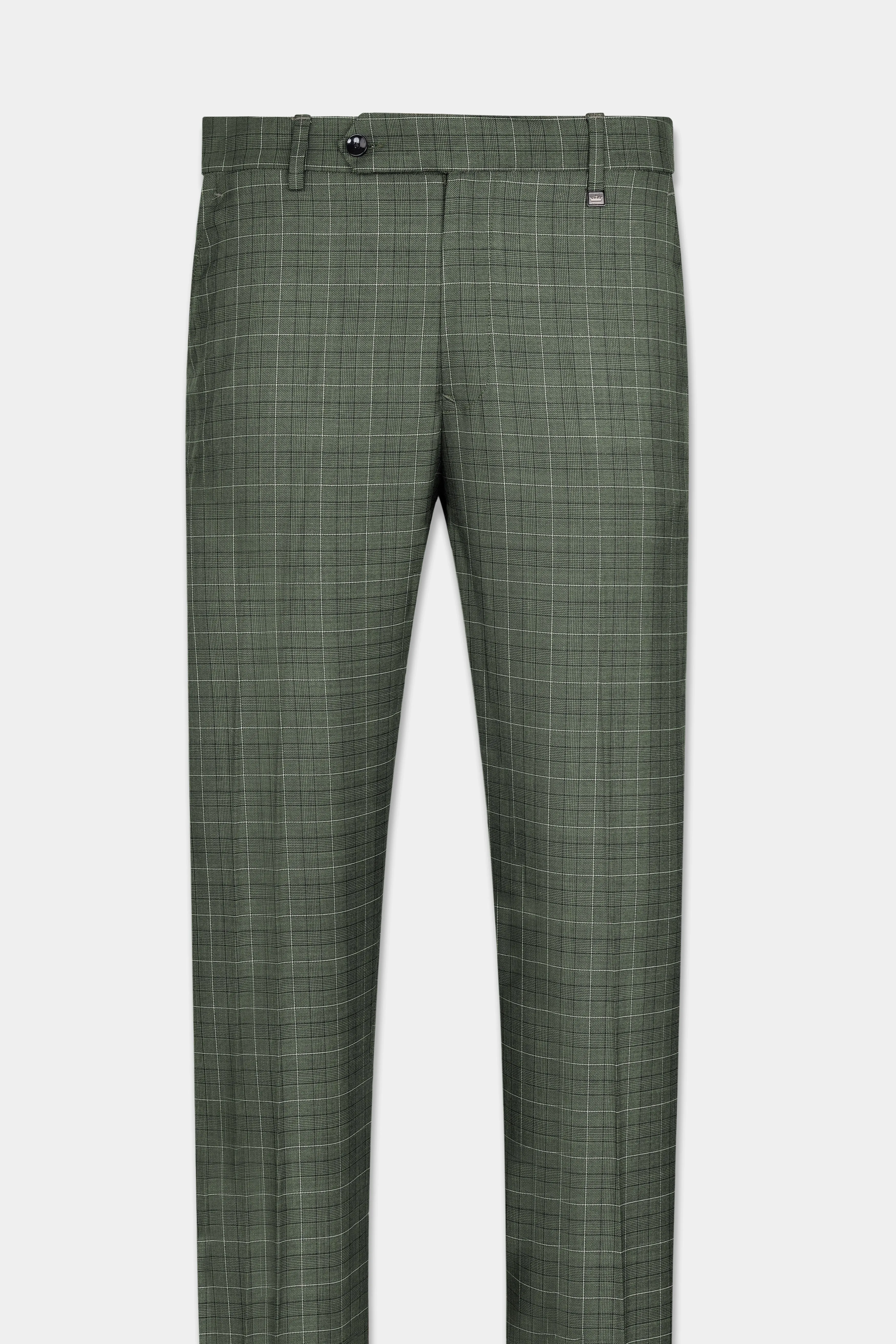 Artichoke Green Checkered Wool Rich Pant