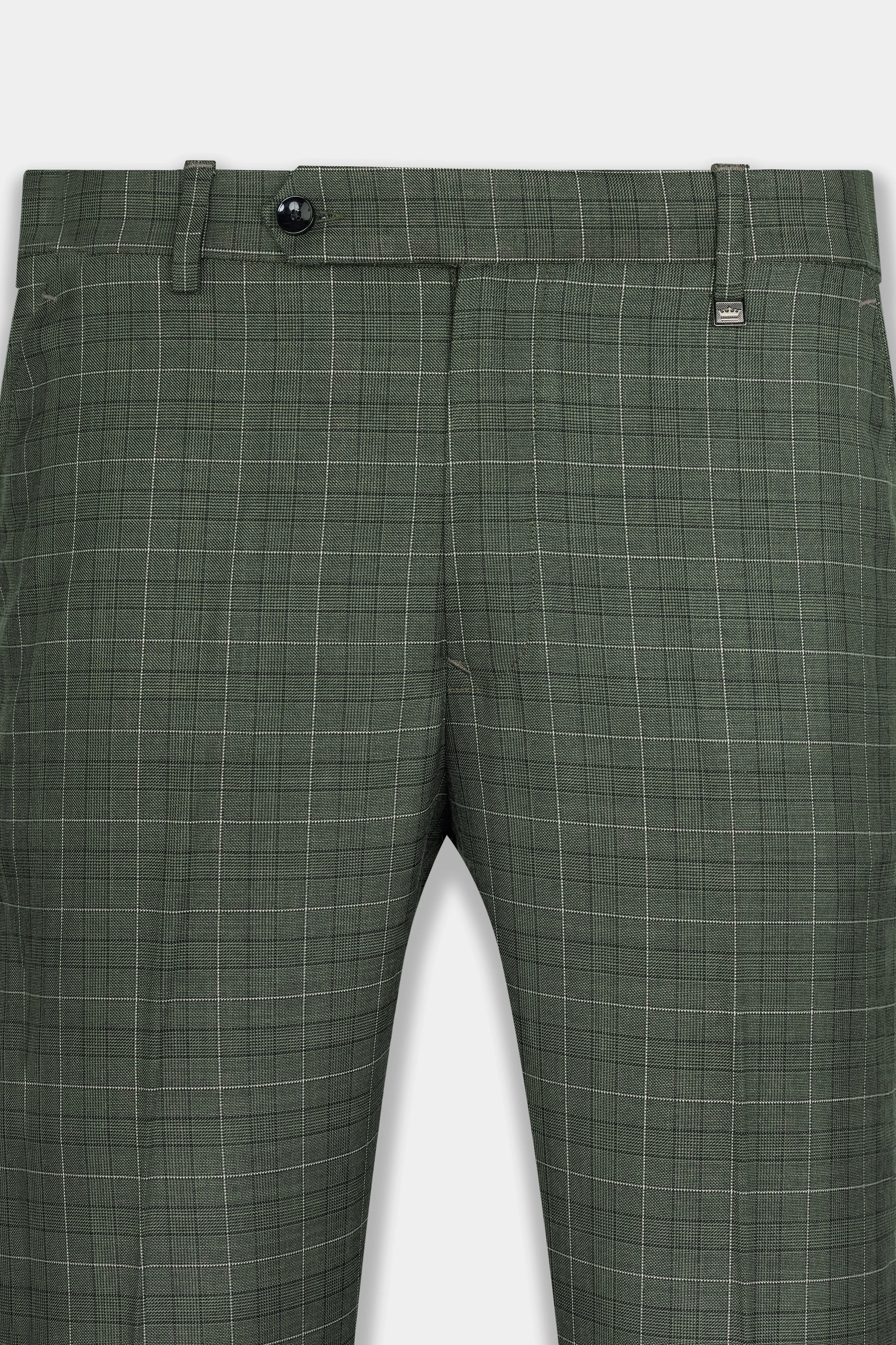 Artichoke Green Checkered Wool Rich Pant