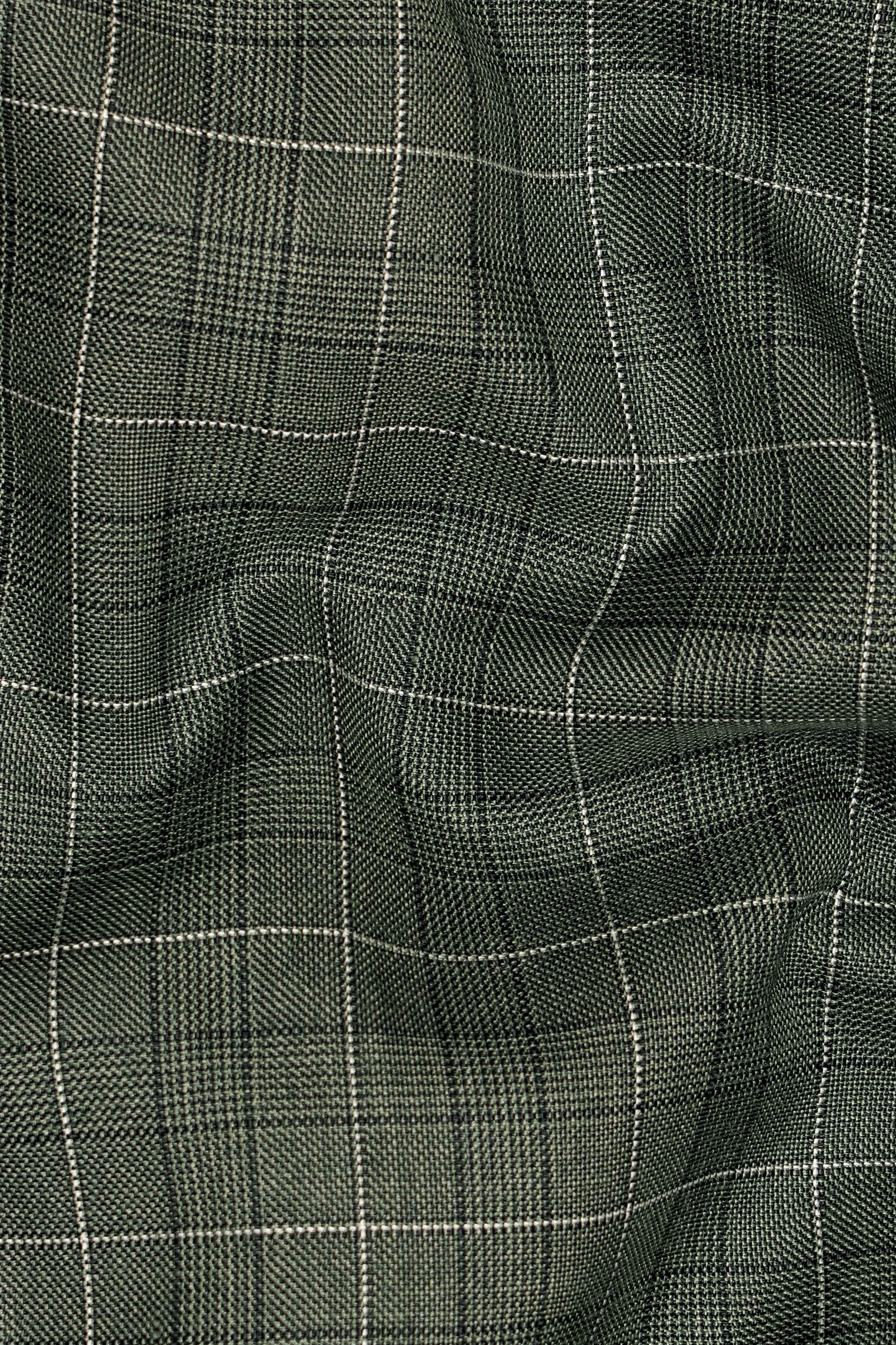Artichoke Green Checkered Wool Rich Pant