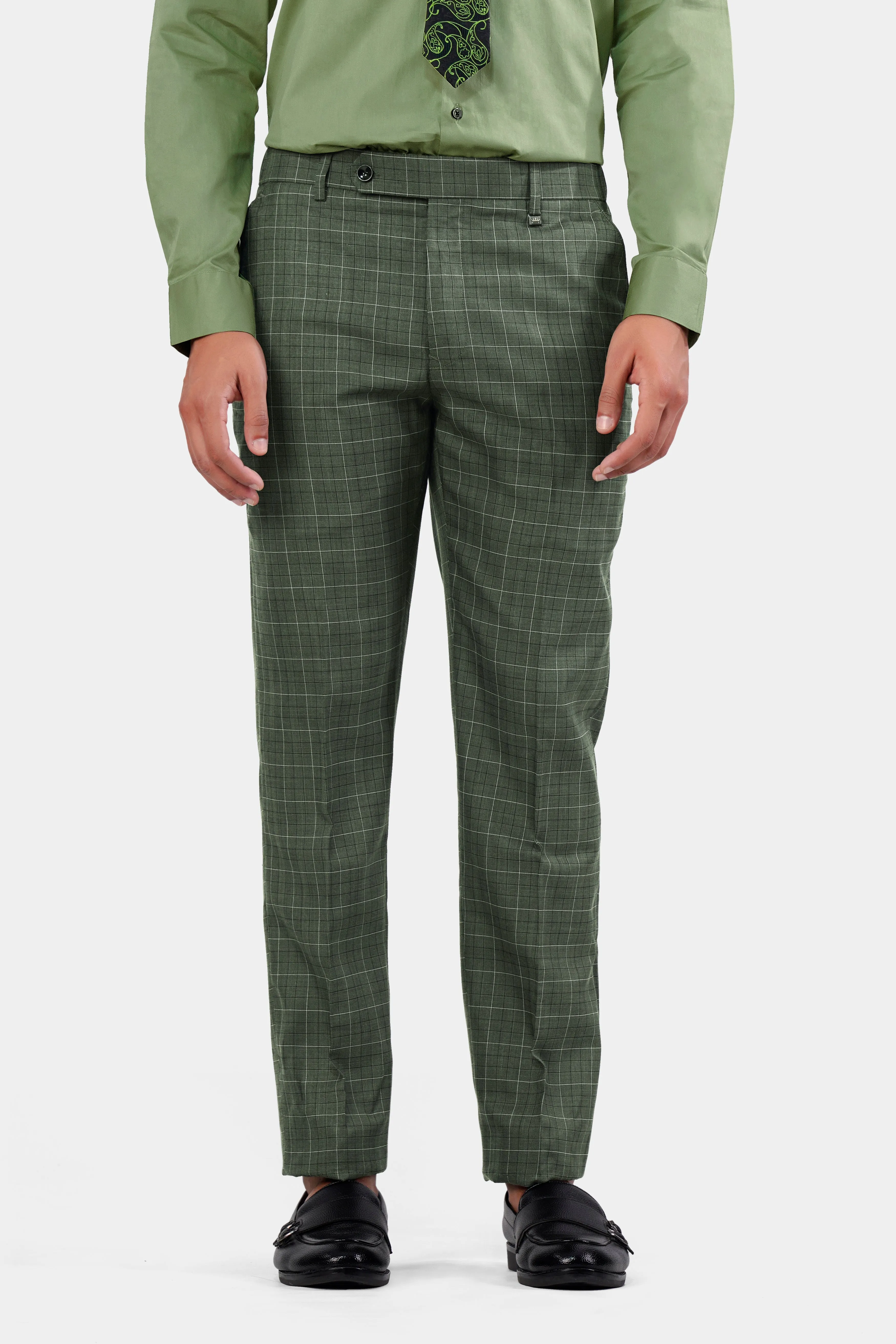 Artichoke Green Checkered Wool Rich Pant