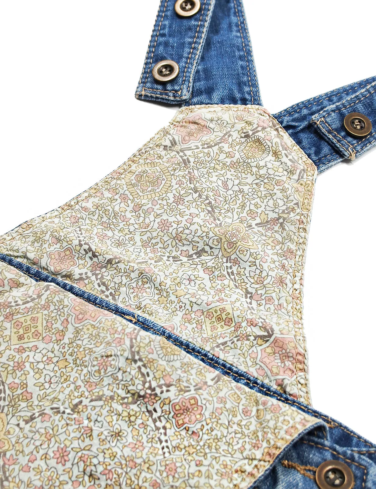 Baby Little Girls Fox Flowers Embroidered Lace Denim Overall Dress