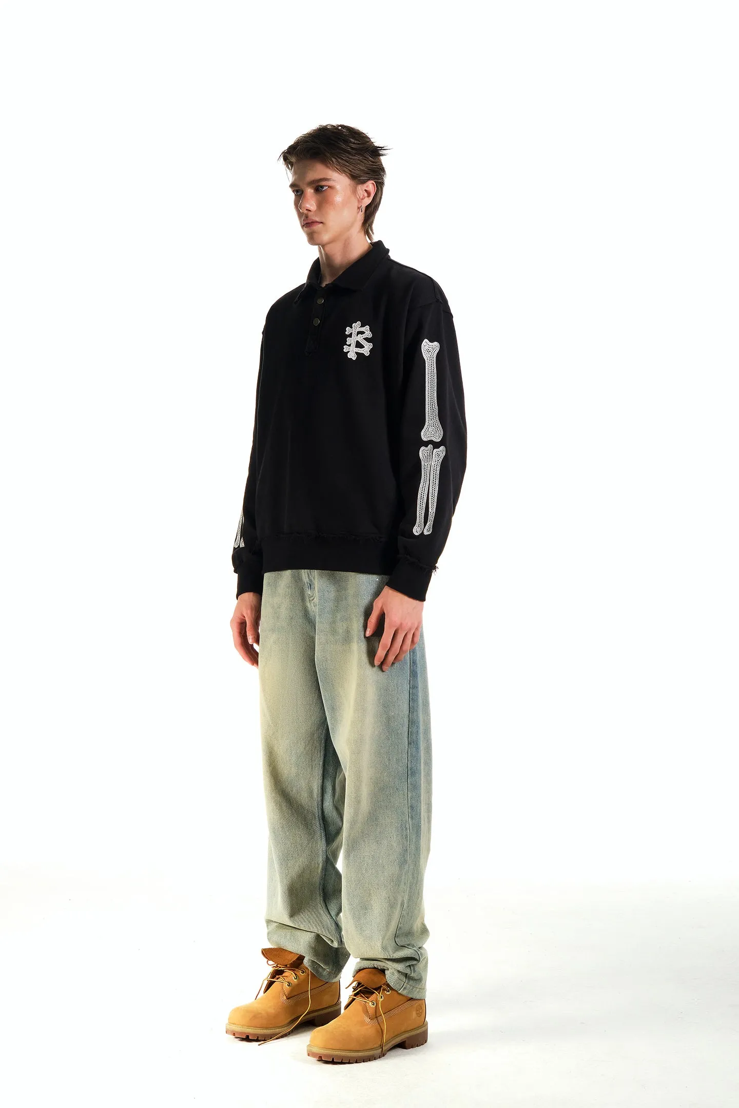 BEASTER Embroidered Pattern Long-sleeved Polo Shirt