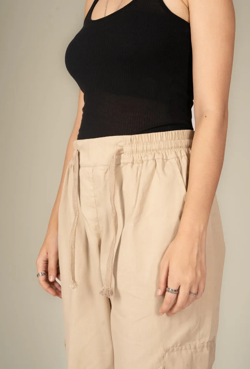 Beige Cargo Parachute Pant - Unisex Comfy Pant