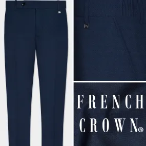 Big Stone Blue Textured Wool Blend Stretchable Waistband Pant