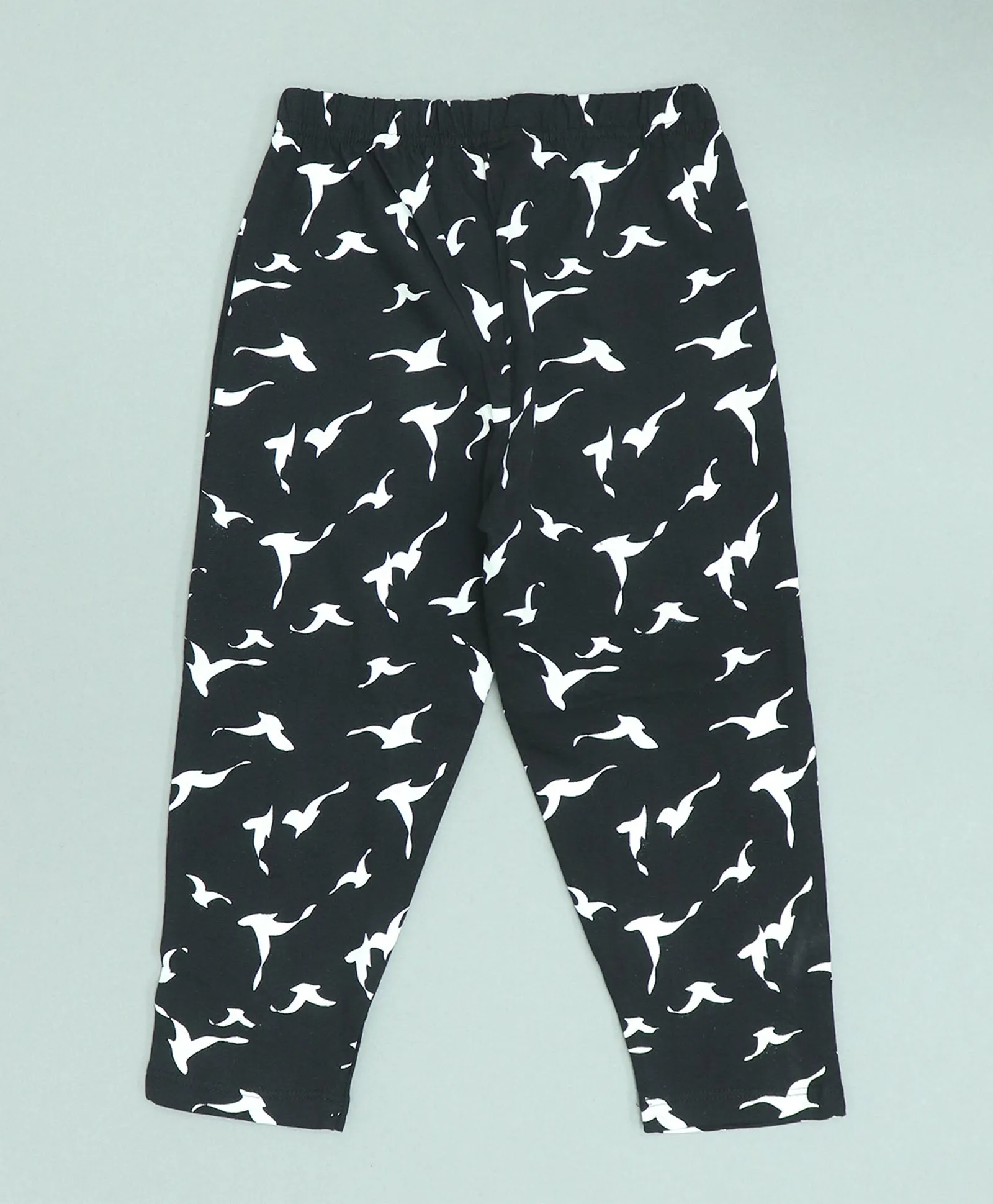Bird Pattern Cotton Knit Full Length Printed Lounge Pants
