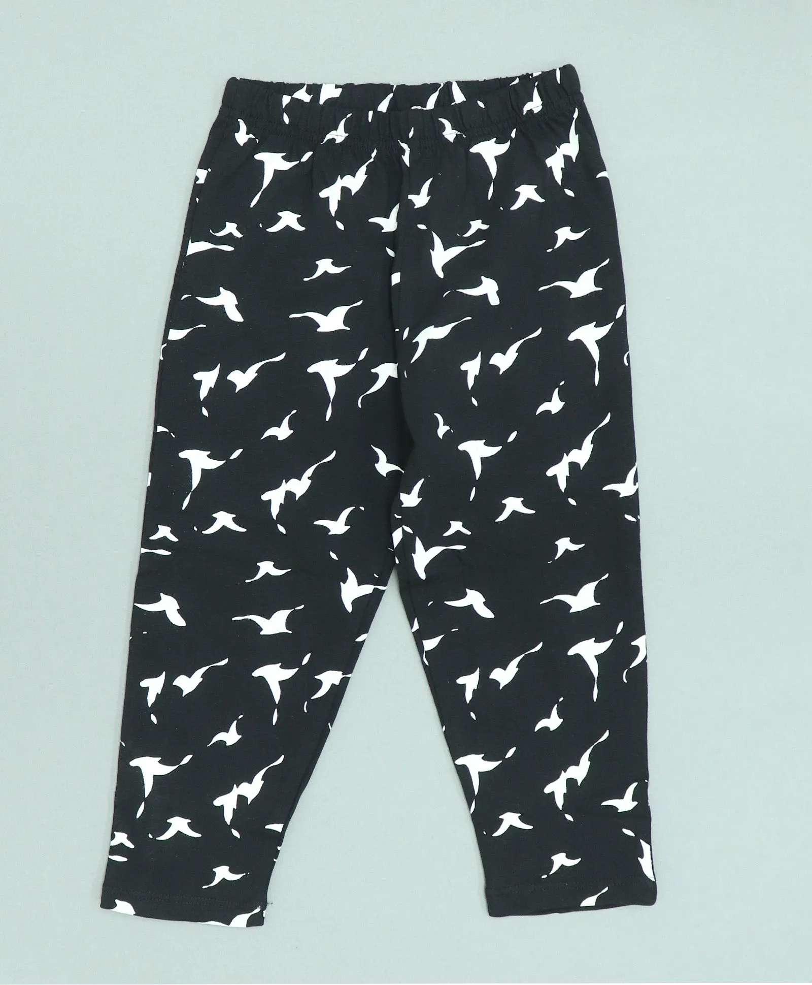 Bird Pattern Cotton Knit Full Length Printed Lounge Pants