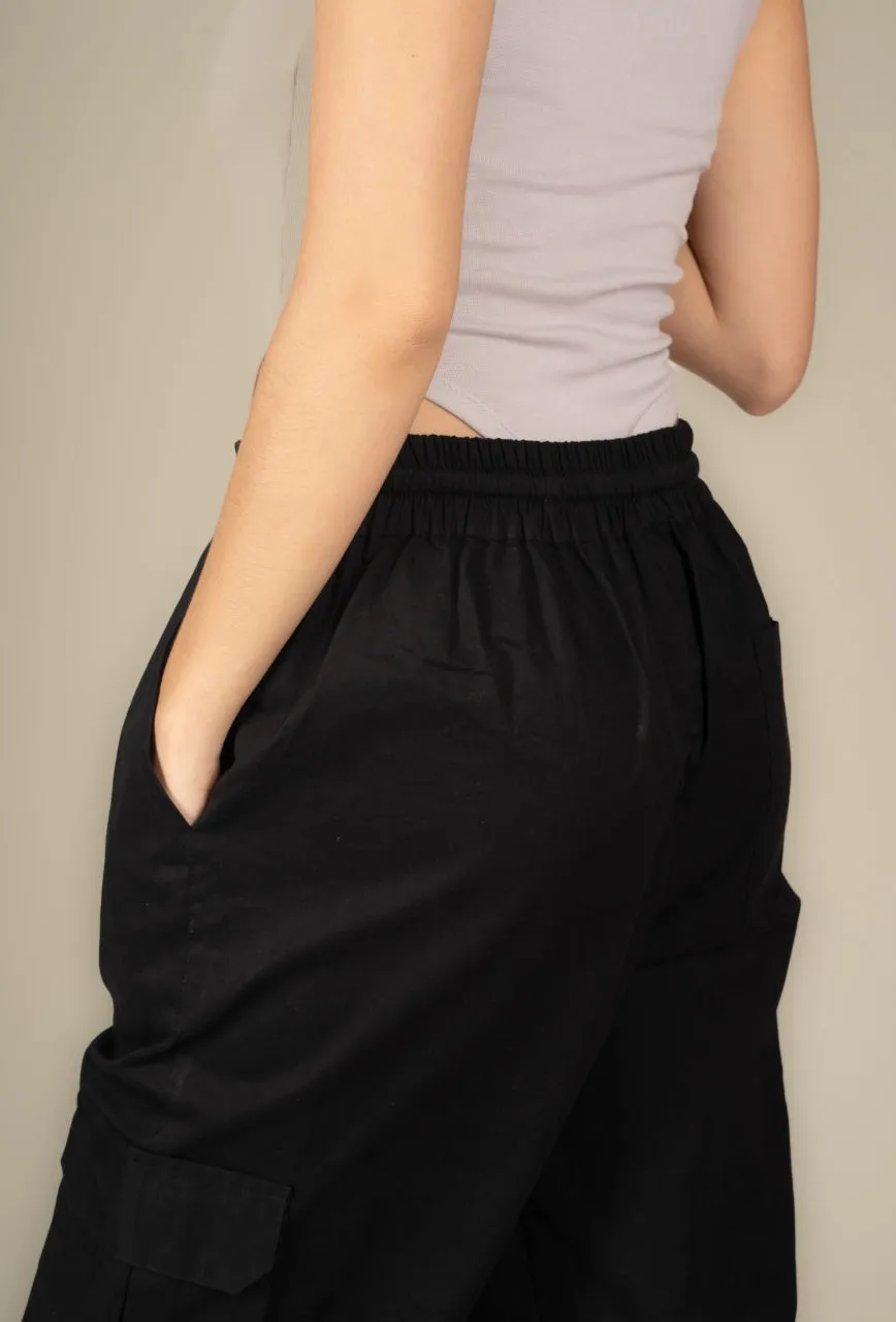 Black Cargo Parachute Pant - Unisex Comfy Pant