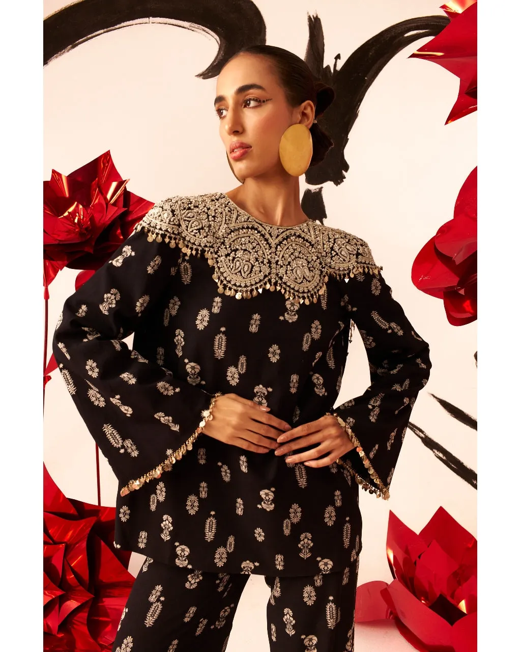Black Floret Tunic & Pants