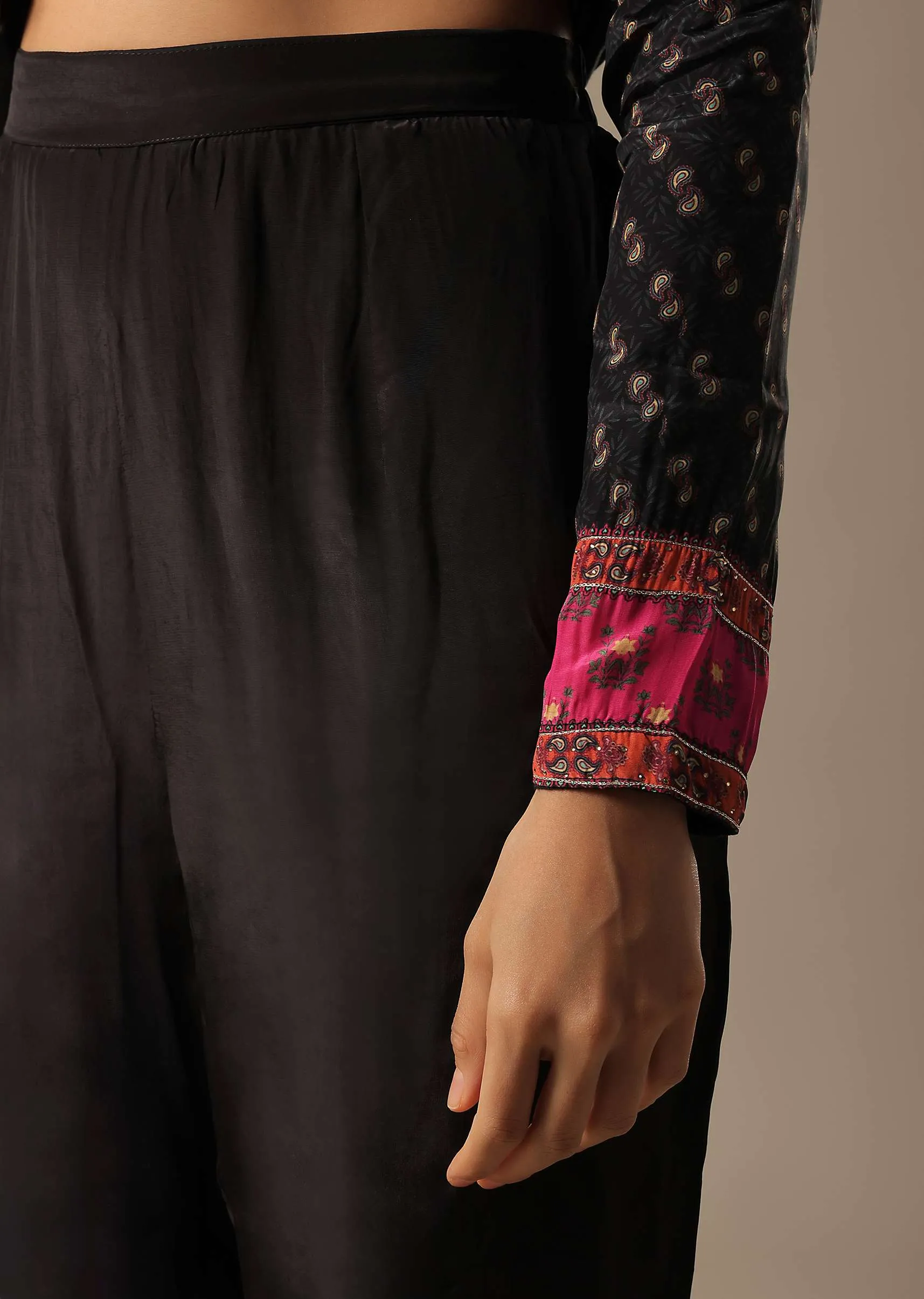 Black Printed Anarkali Set With Potli