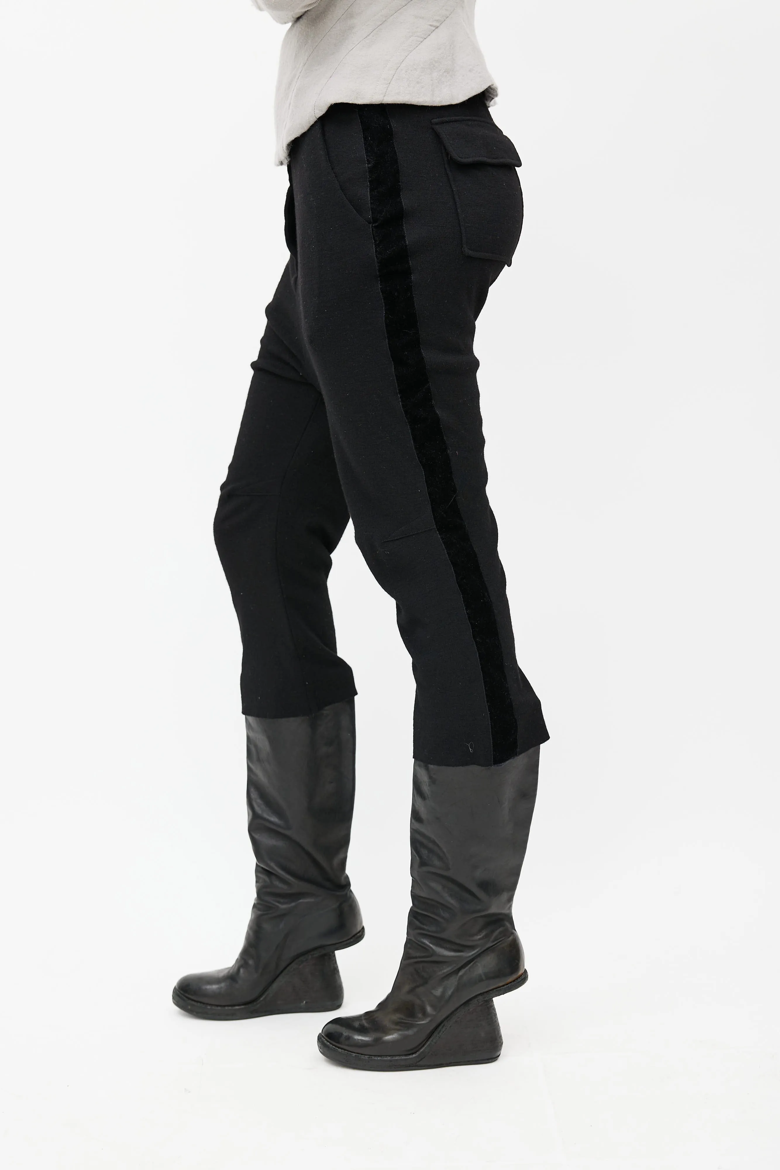 Black Wool & Velvet Cropped Pant