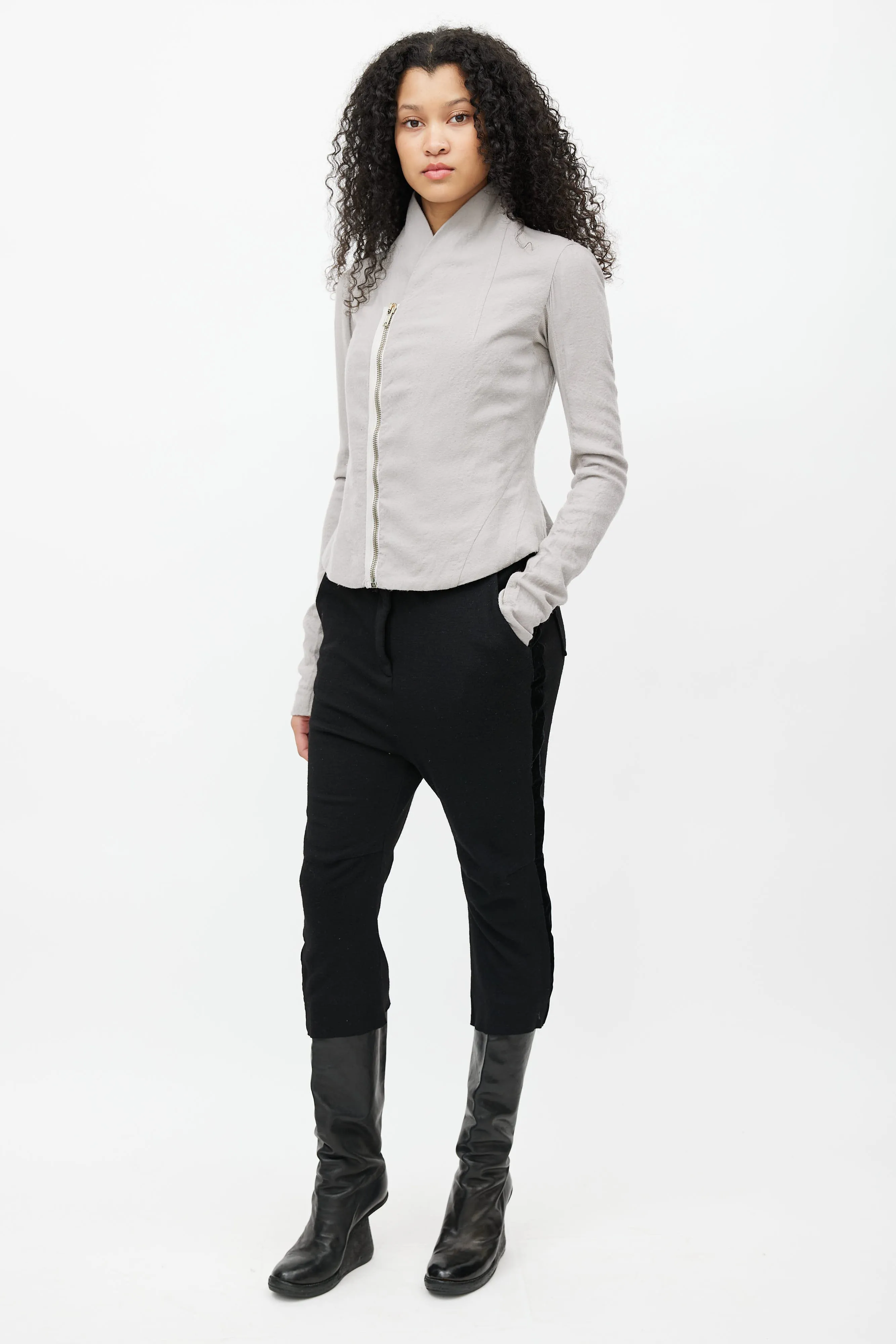 Black Wool & Velvet Cropped Pant