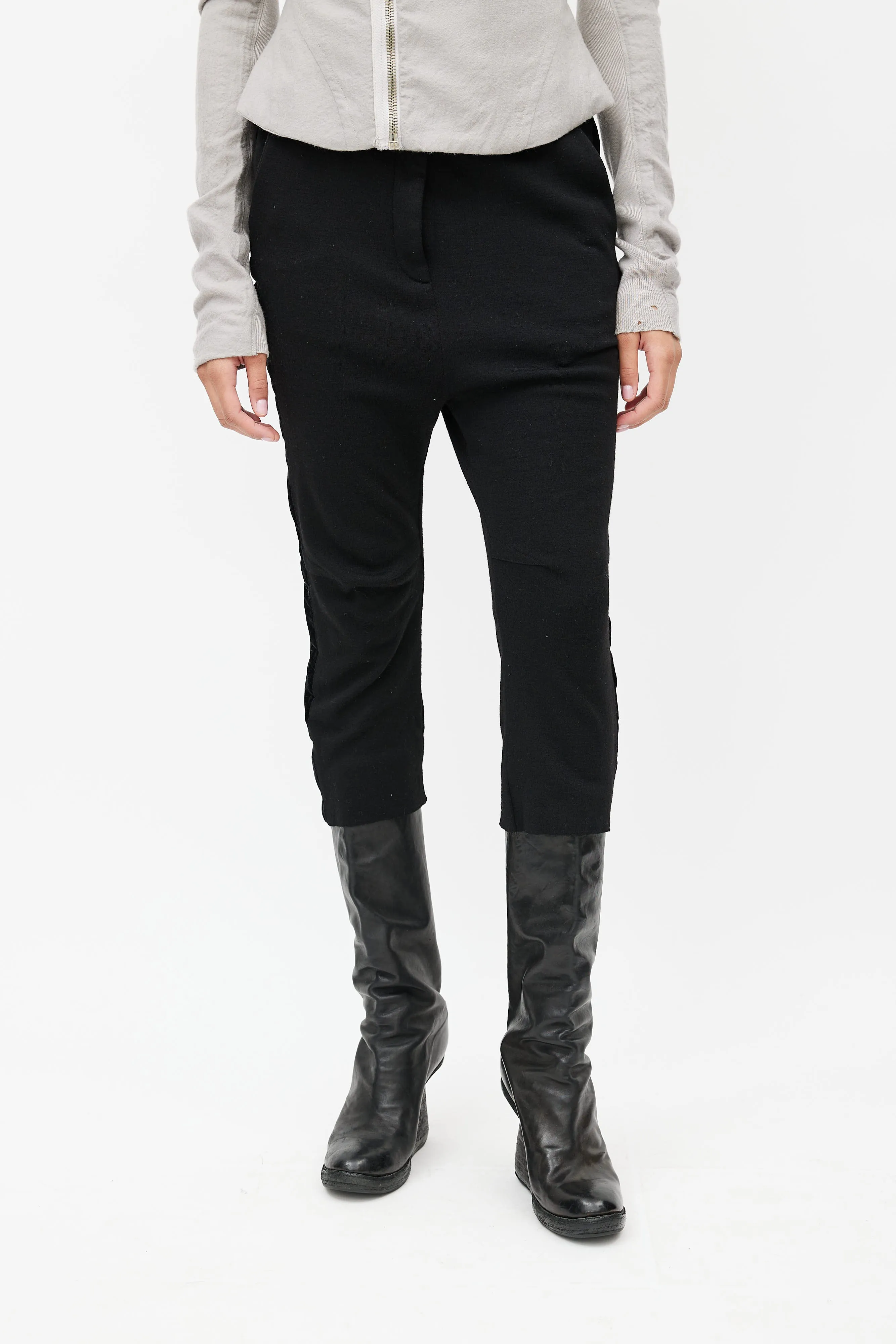 Black Wool & Velvet Cropped Pant