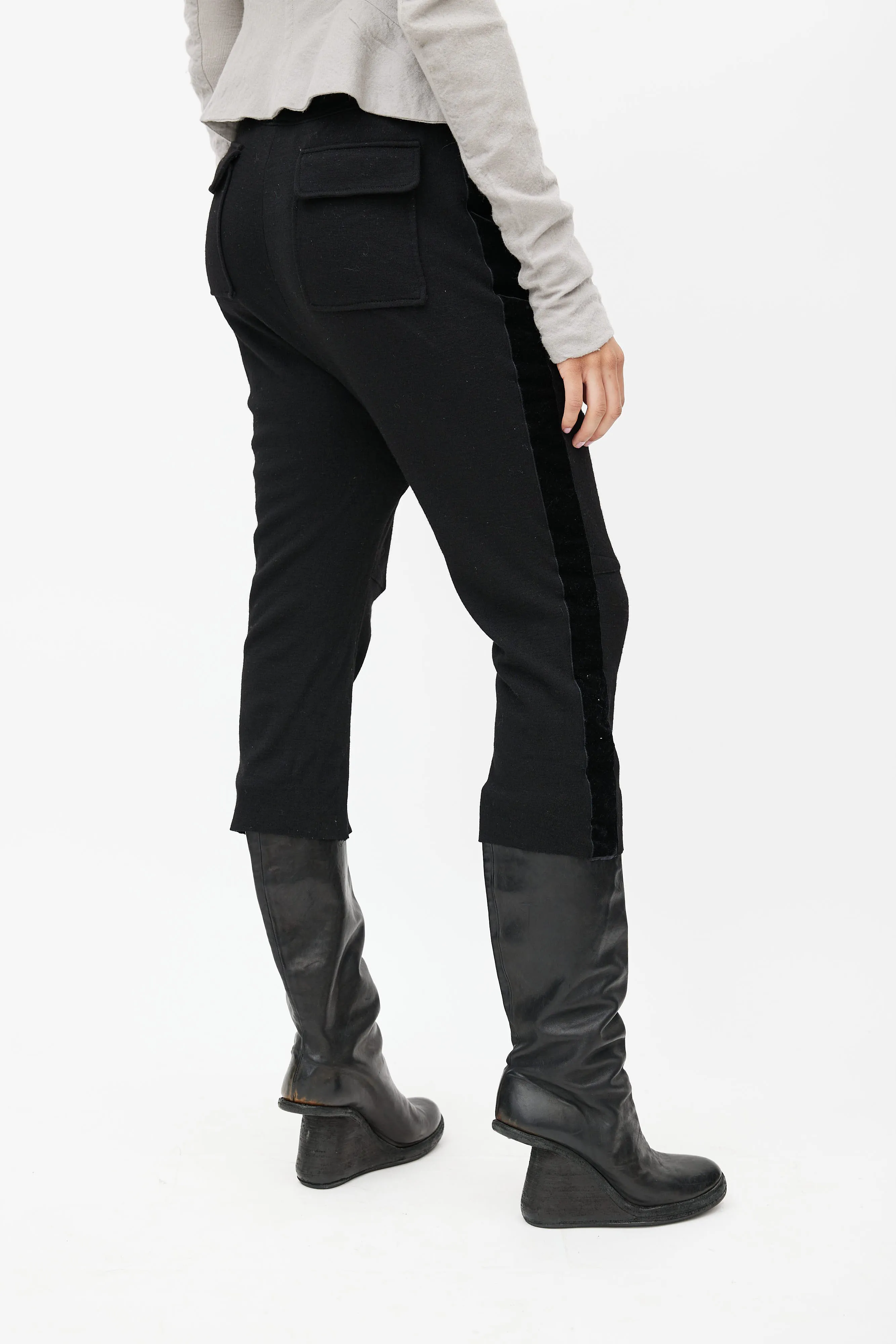 Black Wool & Velvet Cropped Pant
