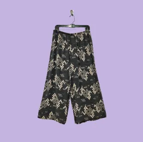 Boat Pants in Black Ikat Ivory Printed Silk