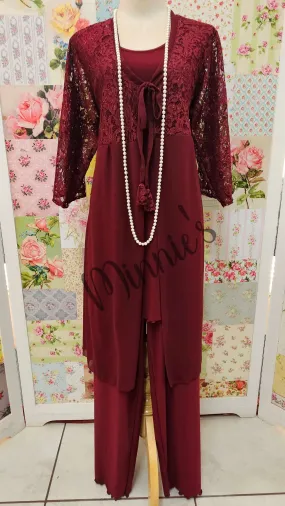 Burgundy 3-Piece Pants Set LR0671
