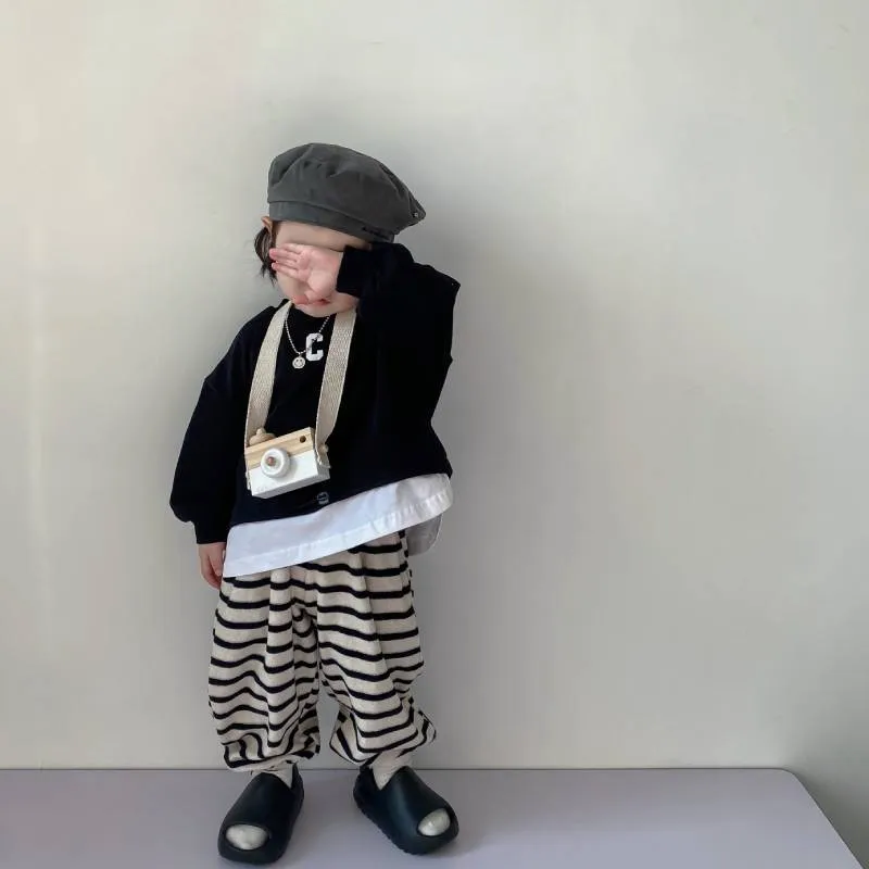 Children's Sets Spring Autumn Kids Sweater Striped Pants For Boys Girls' Sweater Korean Children's Loose Pullover Sweater