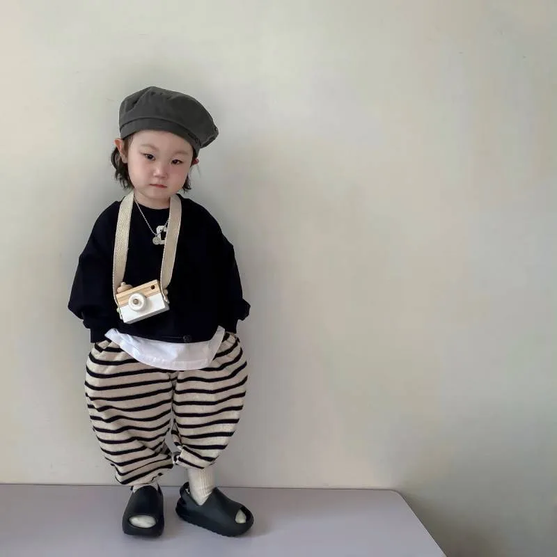 Children's Sets Spring Autumn Kids Sweater Striped Pants For Boys Girls' Sweater Korean Children's Loose Pullover Sweater