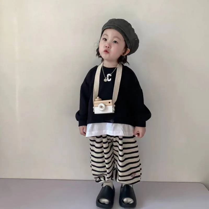 Children's Sets Spring Autumn Kids Sweater Striped Pants For Boys Girls' Sweater Korean Children's Loose Pullover Sweater