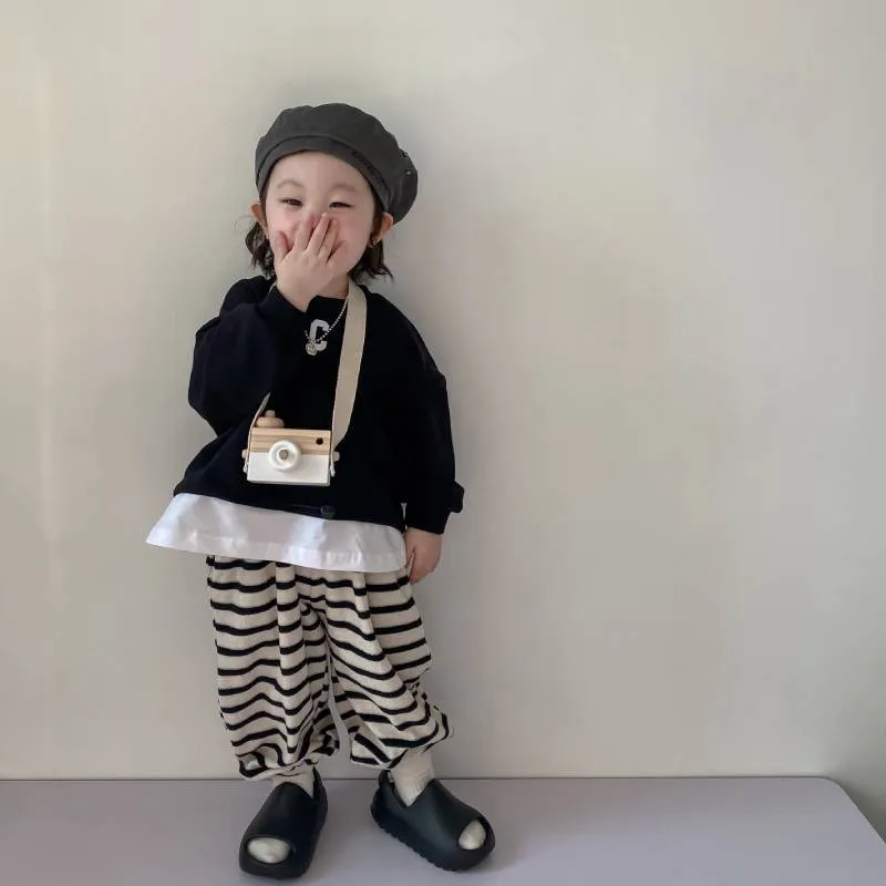 Children's Sets Spring Autumn Kids Sweater Striped Pants For Boys Girls' Sweater Korean Children's Loose Pullover Sweater