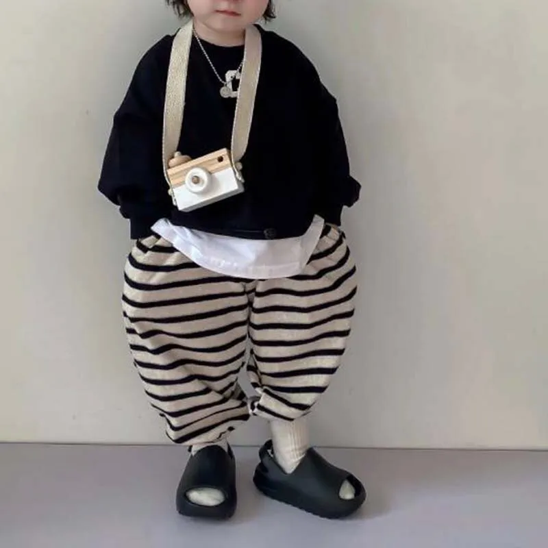 Children's Sets Spring Autumn Kids Sweater Striped Pants For Boys Girls' Sweater Korean Children's Loose Pullover Sweater