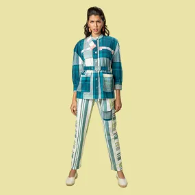 Classic Safari Pant For Women  | Hand-Crafted | Breathable Cotton | Blue & White