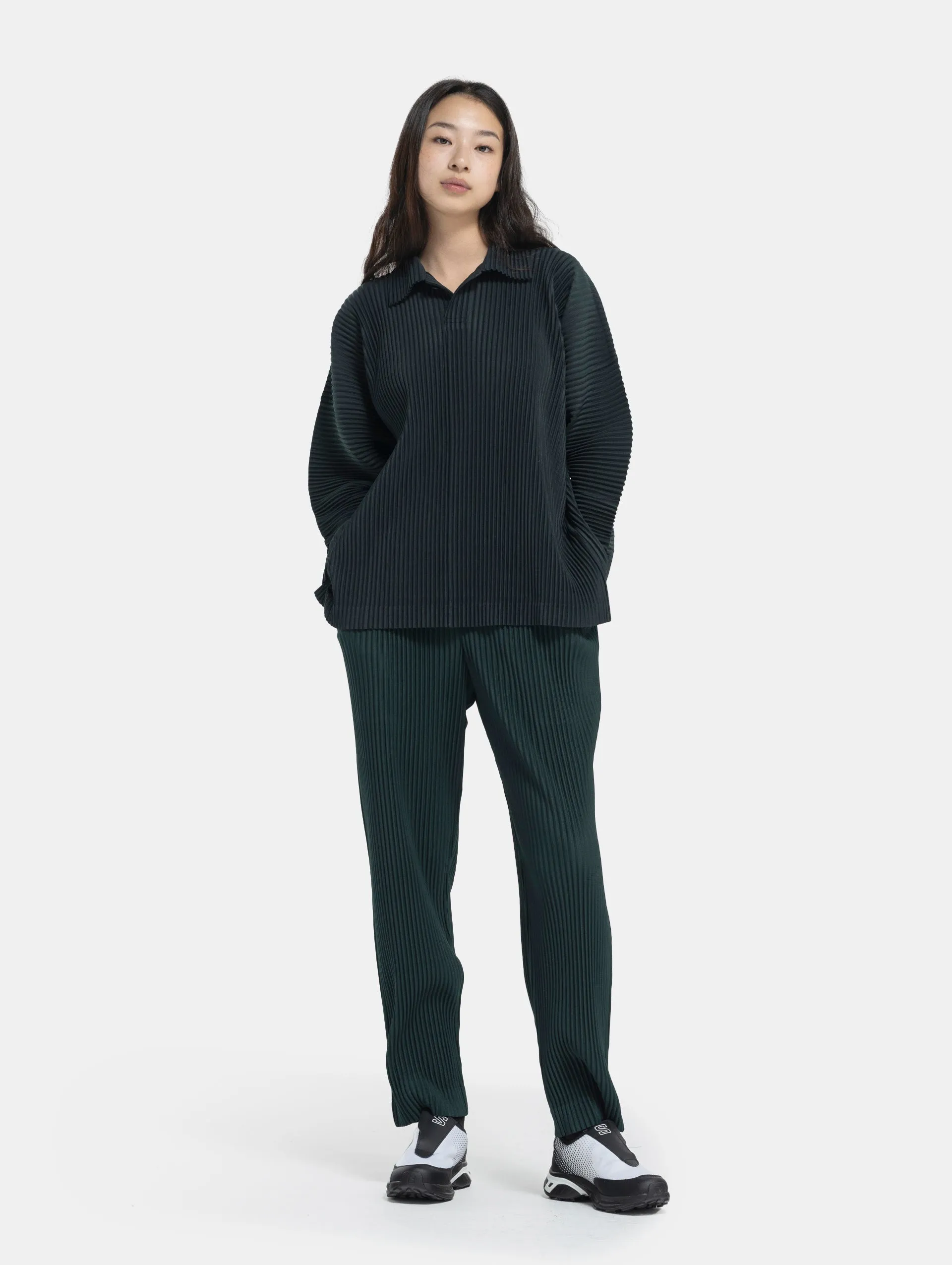 Color Pleated Pants in Deep Green