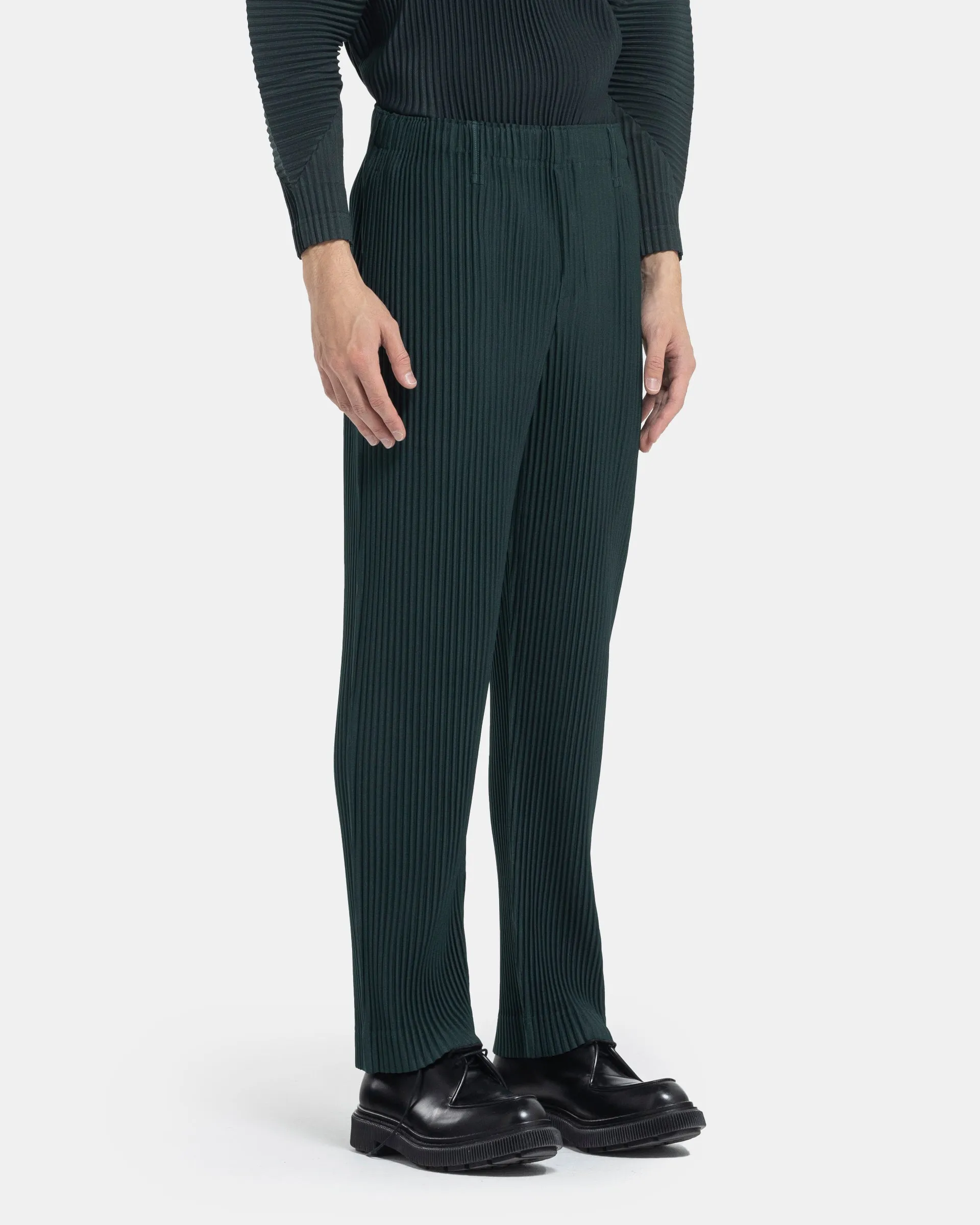 Color Pleated Pants in Deep Green
