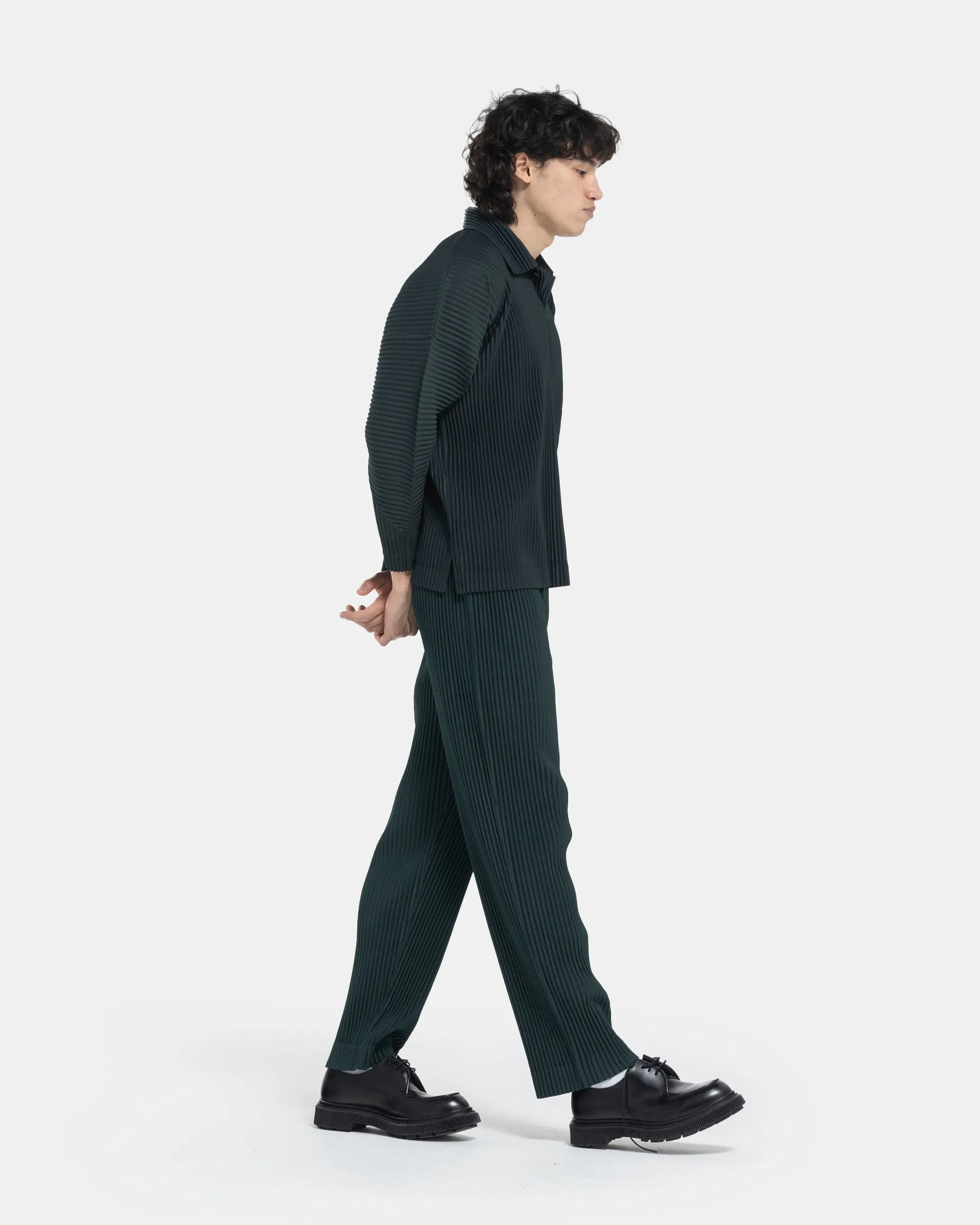 Color Pleated Pants in Deep Green