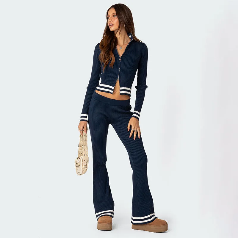 Contrast Trim Zip-Up Cardigan