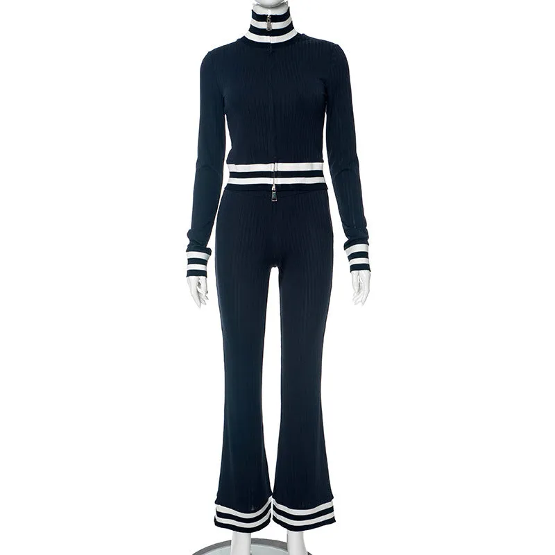 Contrast Trim Zip-Up Cardigan