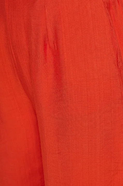 Coral Solid Wide Leg Pants With Elastic Waist
