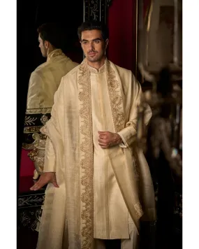Cream Zari Sherwani Set