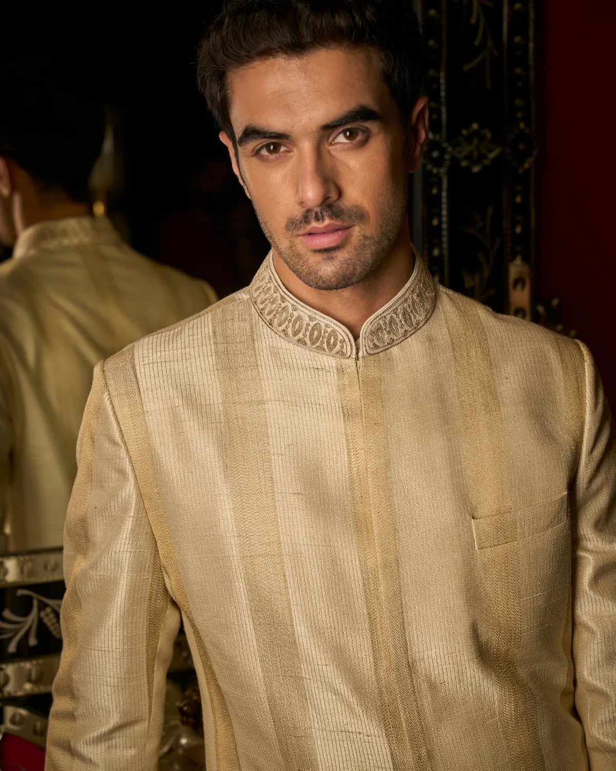 Cream Zari Sherwani Set